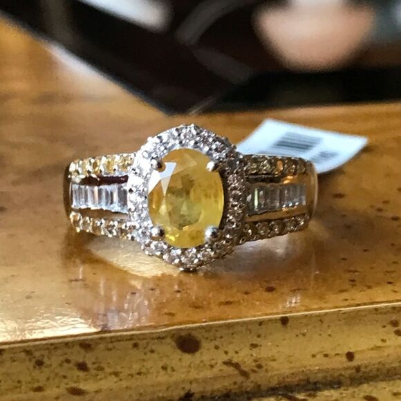 Natural Yellow Sapphire Sterling Silver Ring Size 10 - Picture 8 of 8